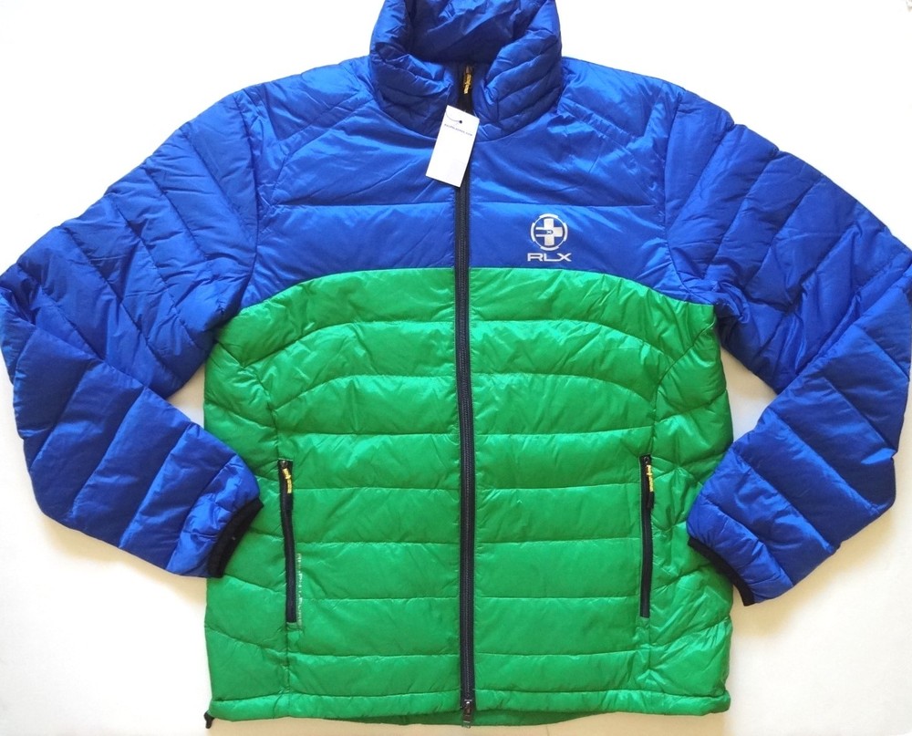 EUC  Ralph Lauren RLX Blue & Green Lightweight Winter Puffer Down Jacket Slim M