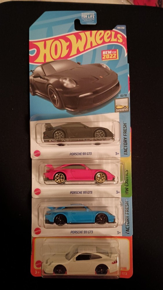 Hot Wheels Porsche 911 Gt3 4 Car Lot, White, Black, Red, Blue. 4 Colors,Matchbox