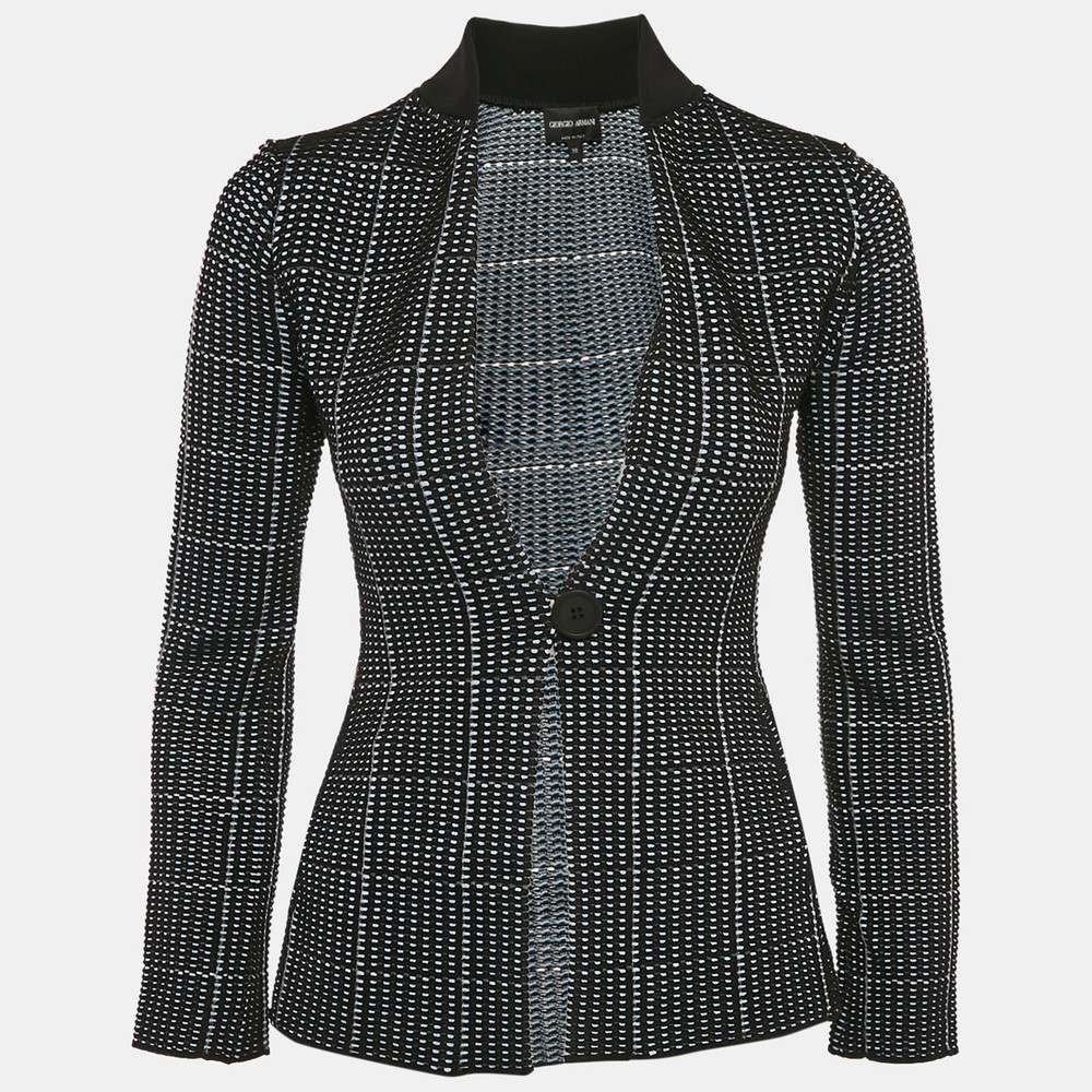 Giorgio Armani Textured Knit Cardigan in Black and Blue