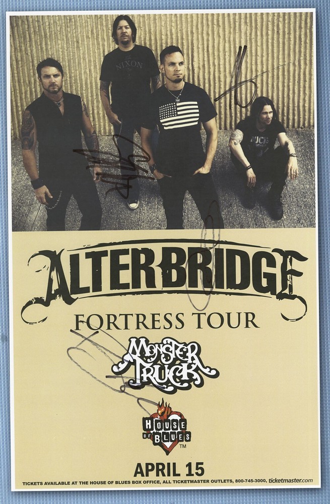 Alter Bridge signed, autographed concert poster Brian Marshall, Scott Phillips