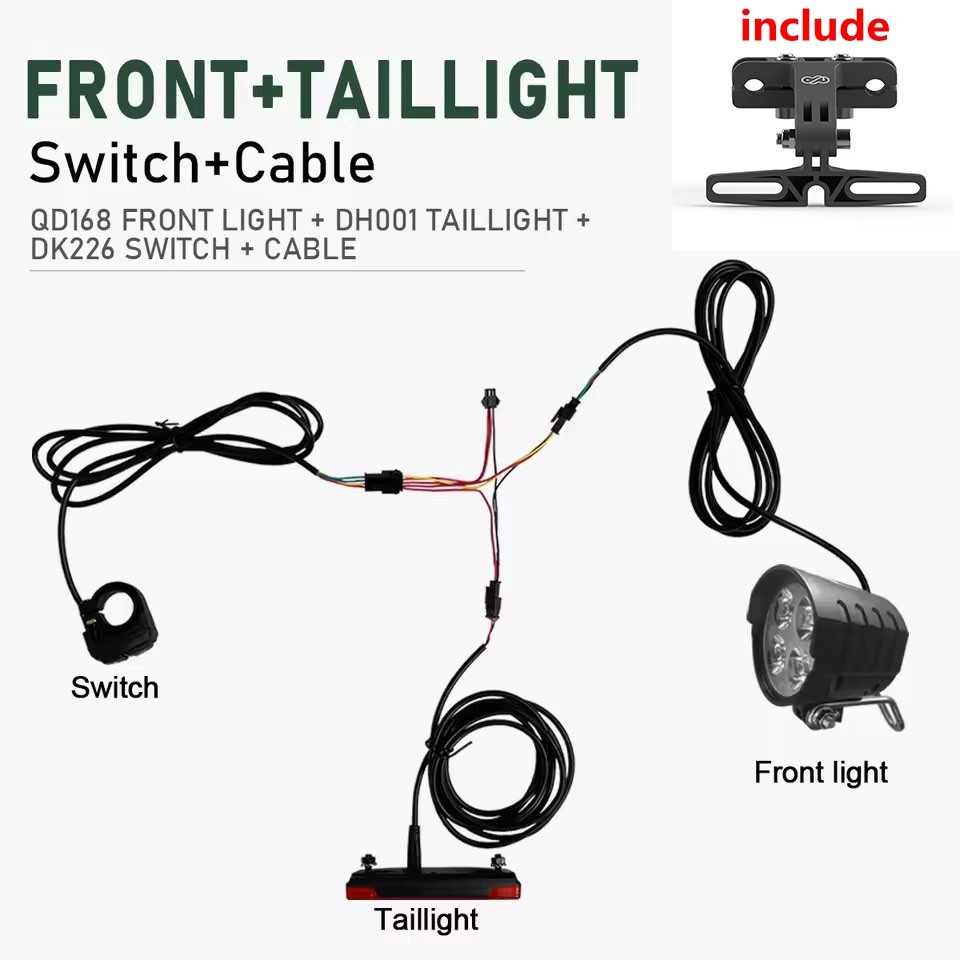 36V 48V Ebike Light Kit Electric Bicycle Front Headlight Taillight with Bracket