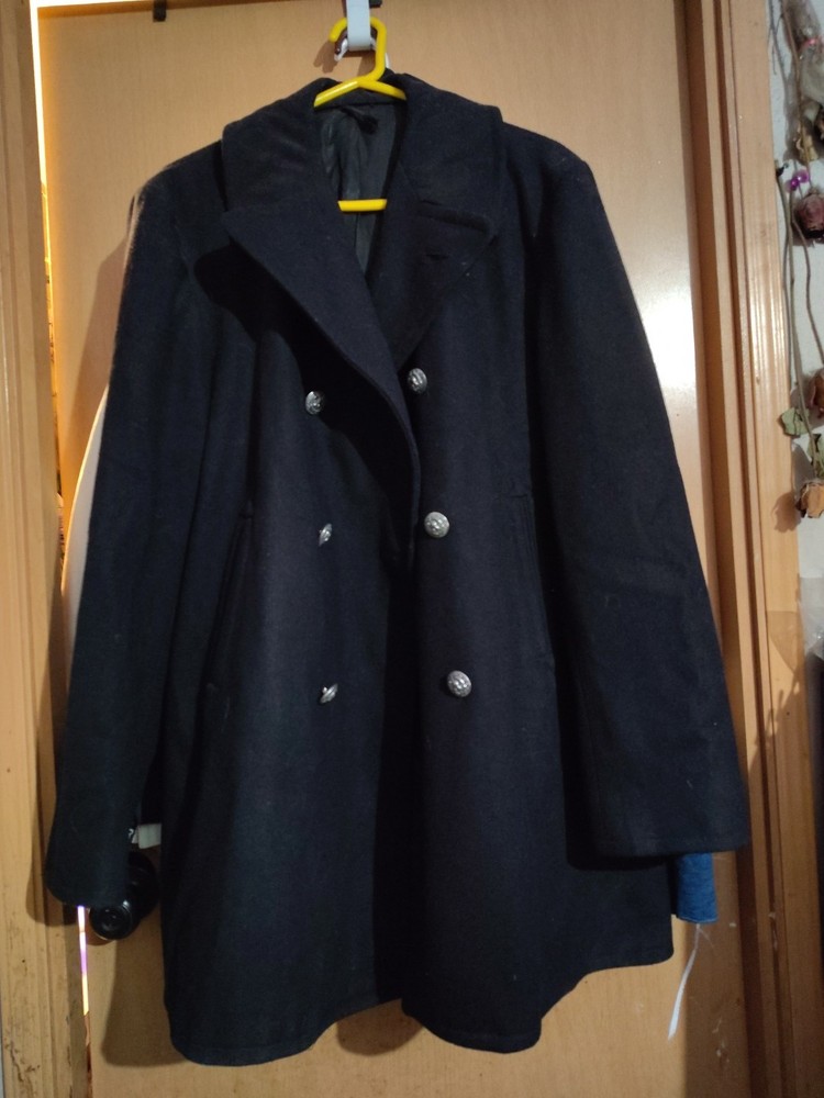 VTG US NAVY Man ENLISTED Overcoat 40L Metal Button Peacoat 70s Jacket 100% WOOL