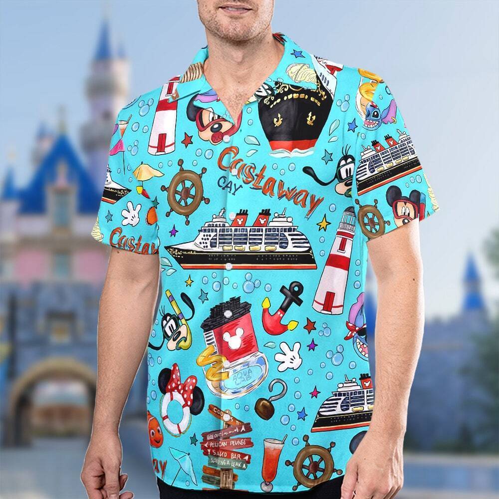 Mouse Diving 3D Hawaiian Shirt for Cruise Trips Aloha Adventure Castaway Cay Theme Wear Vacation Attire Vibrant Design