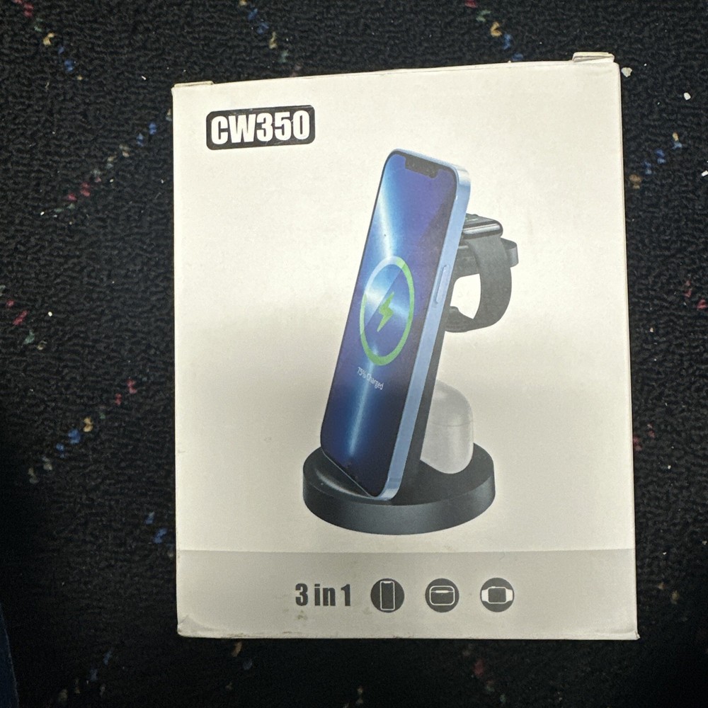 3-in-1 Black Charging Stand for iPhone Android Devices Open Box CW350  