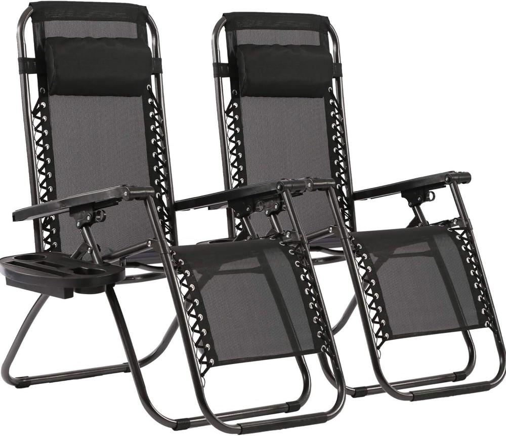 Adjustable Reclining Folding Outdoor Chairs Set of 2 for Patio Camping Beach