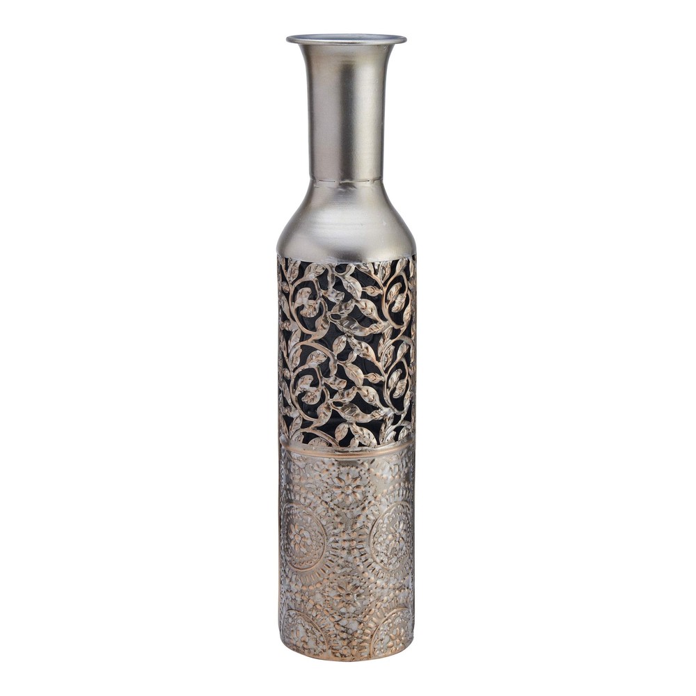 5181406 Embossed Decorative Metal Vase, 17-Inch, Silver