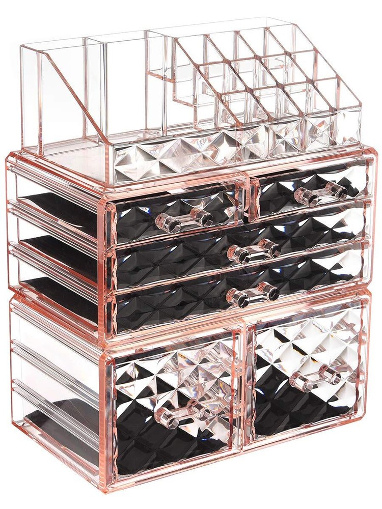 Makeup Organizer Acrylic Cosmetic Storage Drawers and Jewelry Display Box Tra...