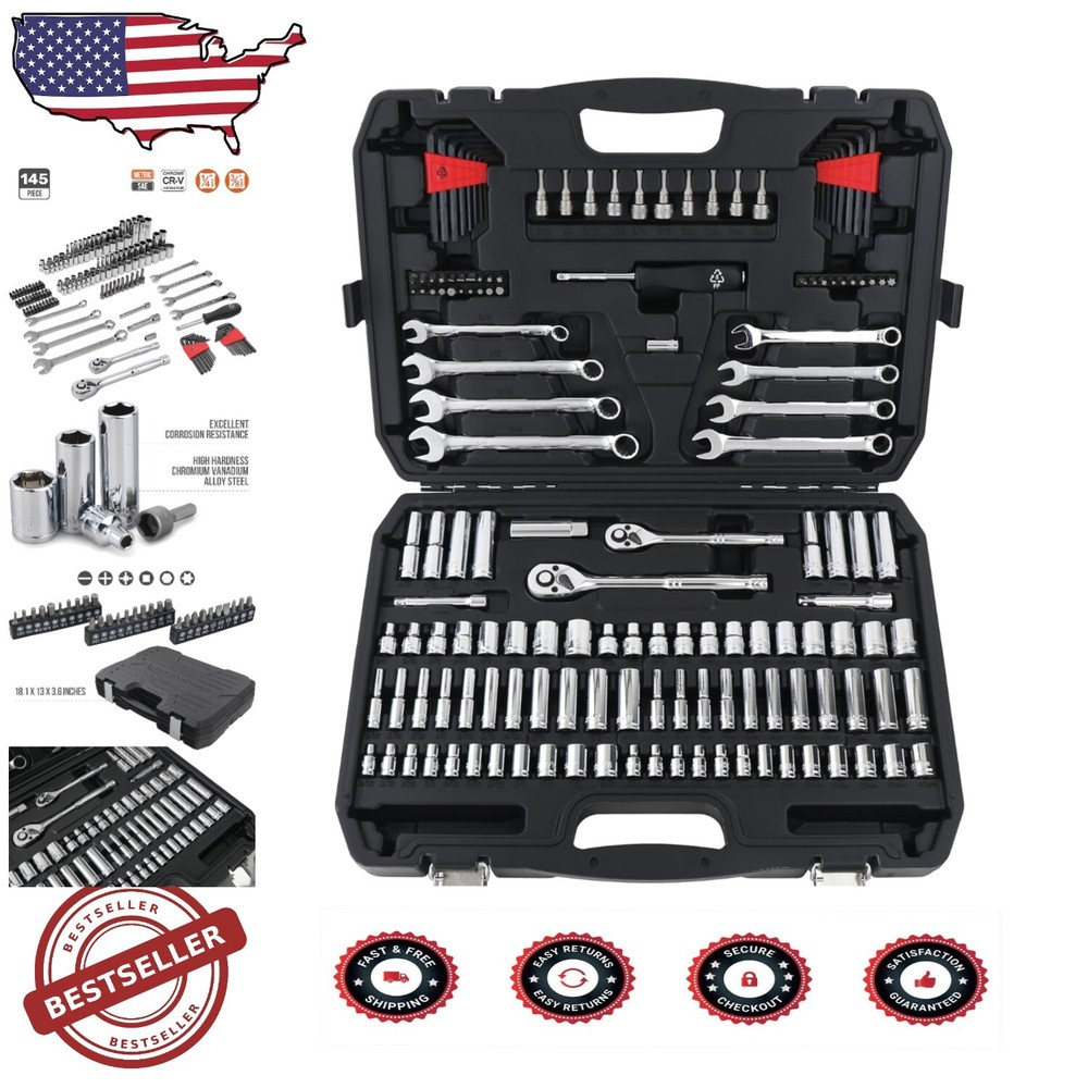 145-Piece Mechanic's Tool Socket Set with Polished Case - Ultimate Durability