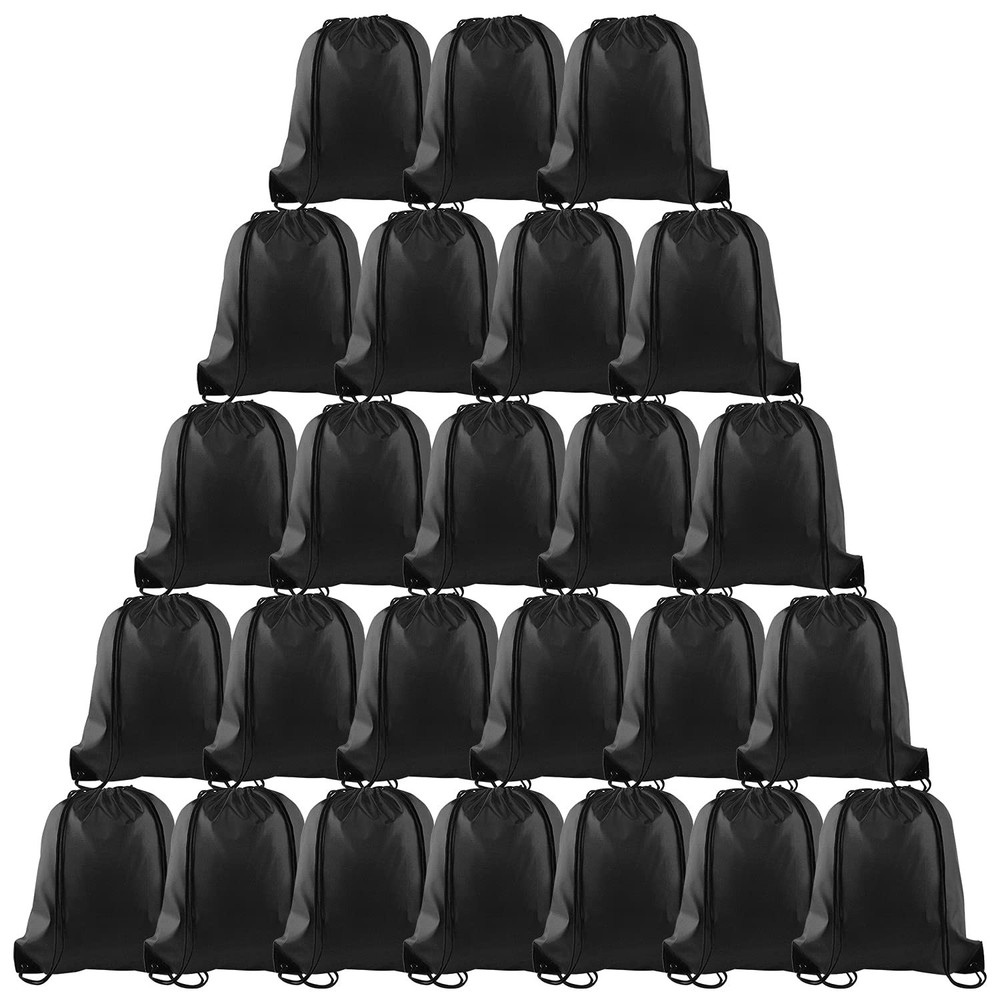 PLULON 25-Piece Black Drawstring Bags Bulk Set for Party Favors or Gifts