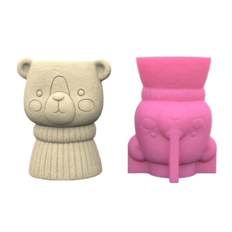 Bear Gypsum Silicone Resin Flower Pot Molds for Epoxy Casting