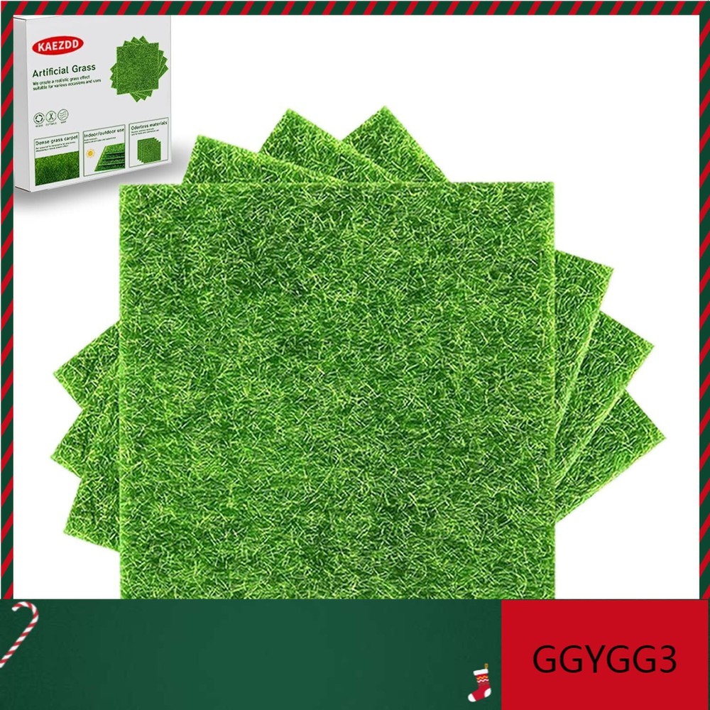 4-Pack 6x6 Inch Fake Grass Decor for Crafts, Artificial Garden Turf Squares