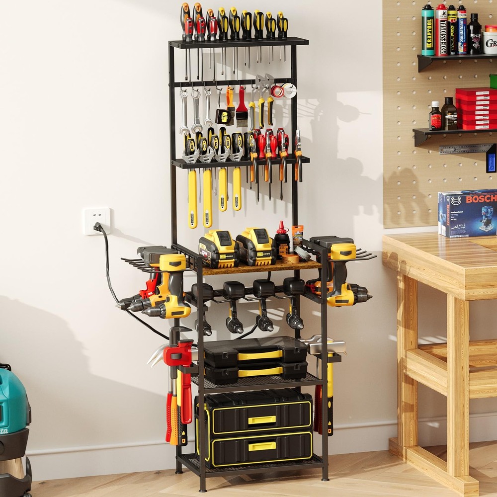 Heavy Duty Cordless Power Tool Storage Organizer with Charging Station
