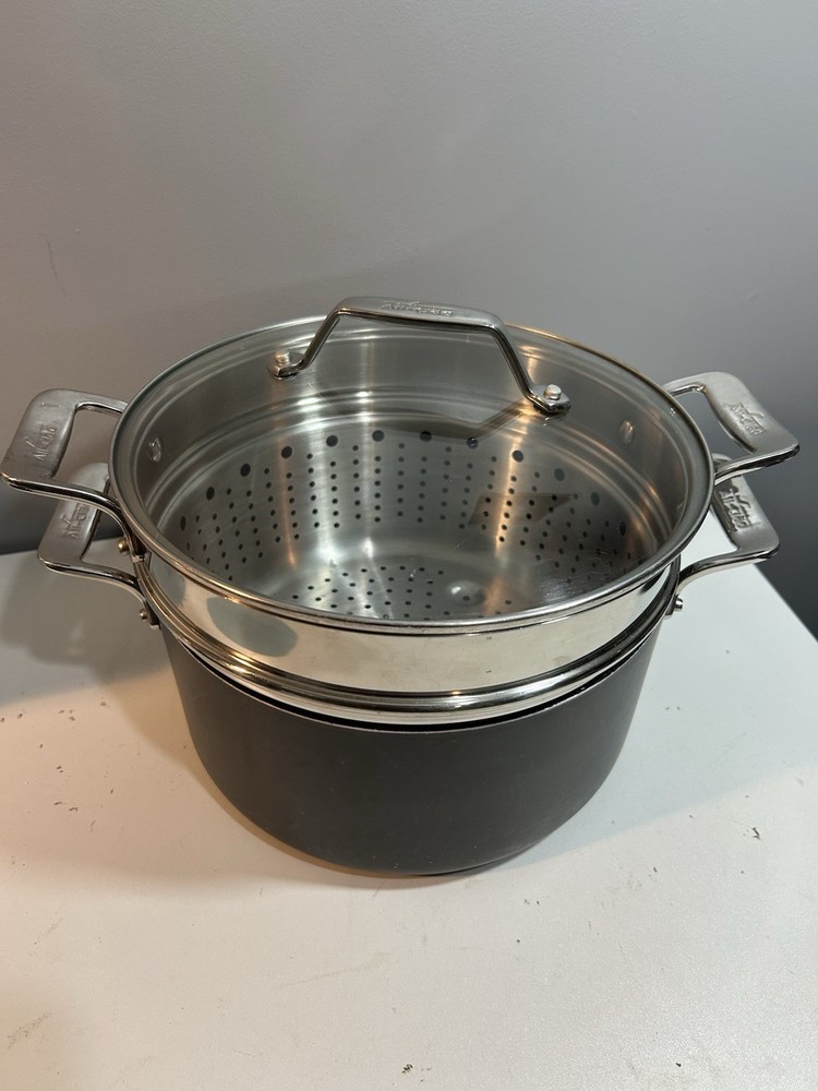 All-Clad 7qt Stainless Steel Stock Pot with Strainer and Lid 3-Piece Set