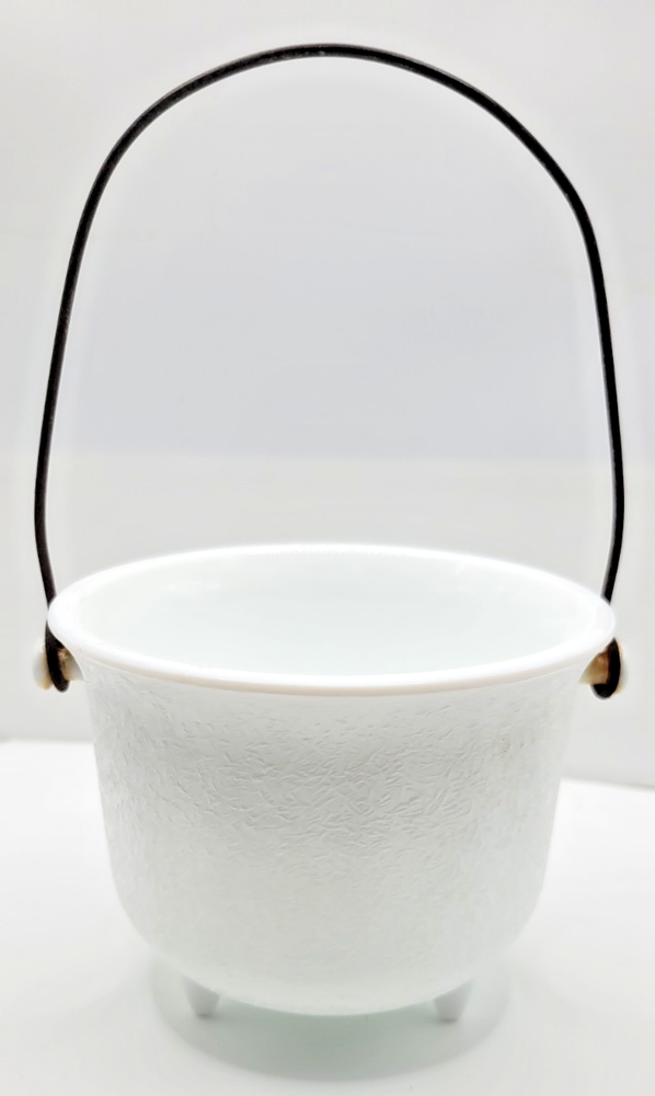 Vintage White Milk Glass Round Wire Handled Pot Three Footed Kettle Pot