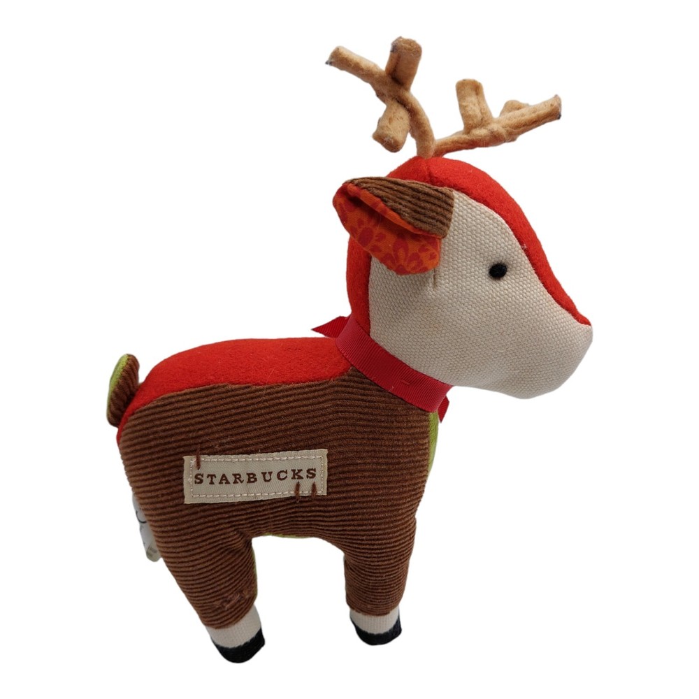 2001 Starbucks Reindeer Plush Stuffed Animal Brown Red Green Holiday Toy