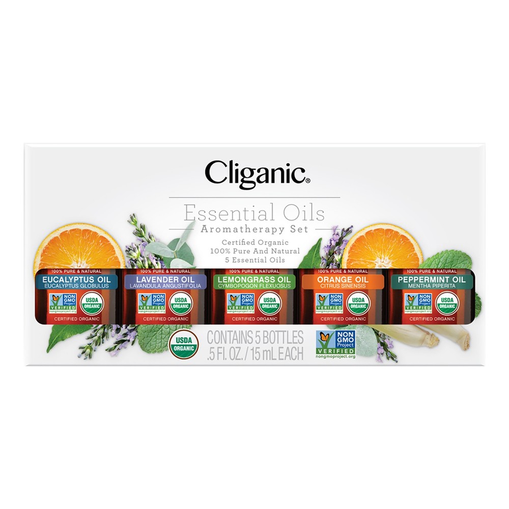 2 Pack Organic Aromatherapy Set by Cliganic – 5 Piece Unisex Kit