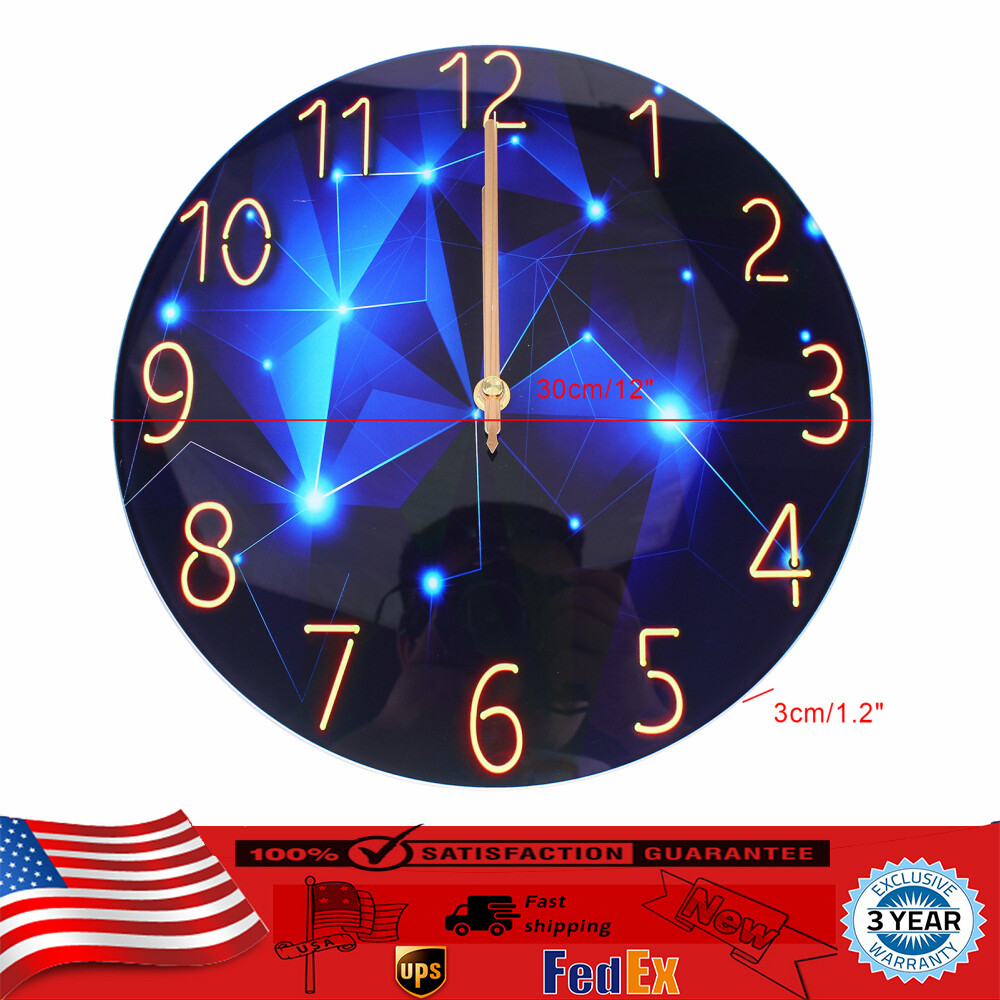 Diamond Large Wall Clock Blue Round Interior Modern Decorative Silent Wall Clock