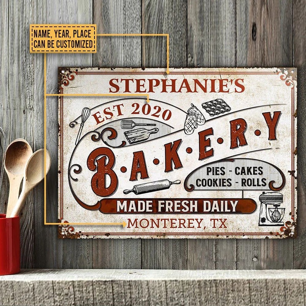 Personalized Baking Made Fresh Daily Classic Metal Signs Bakery Wall Decor Gift