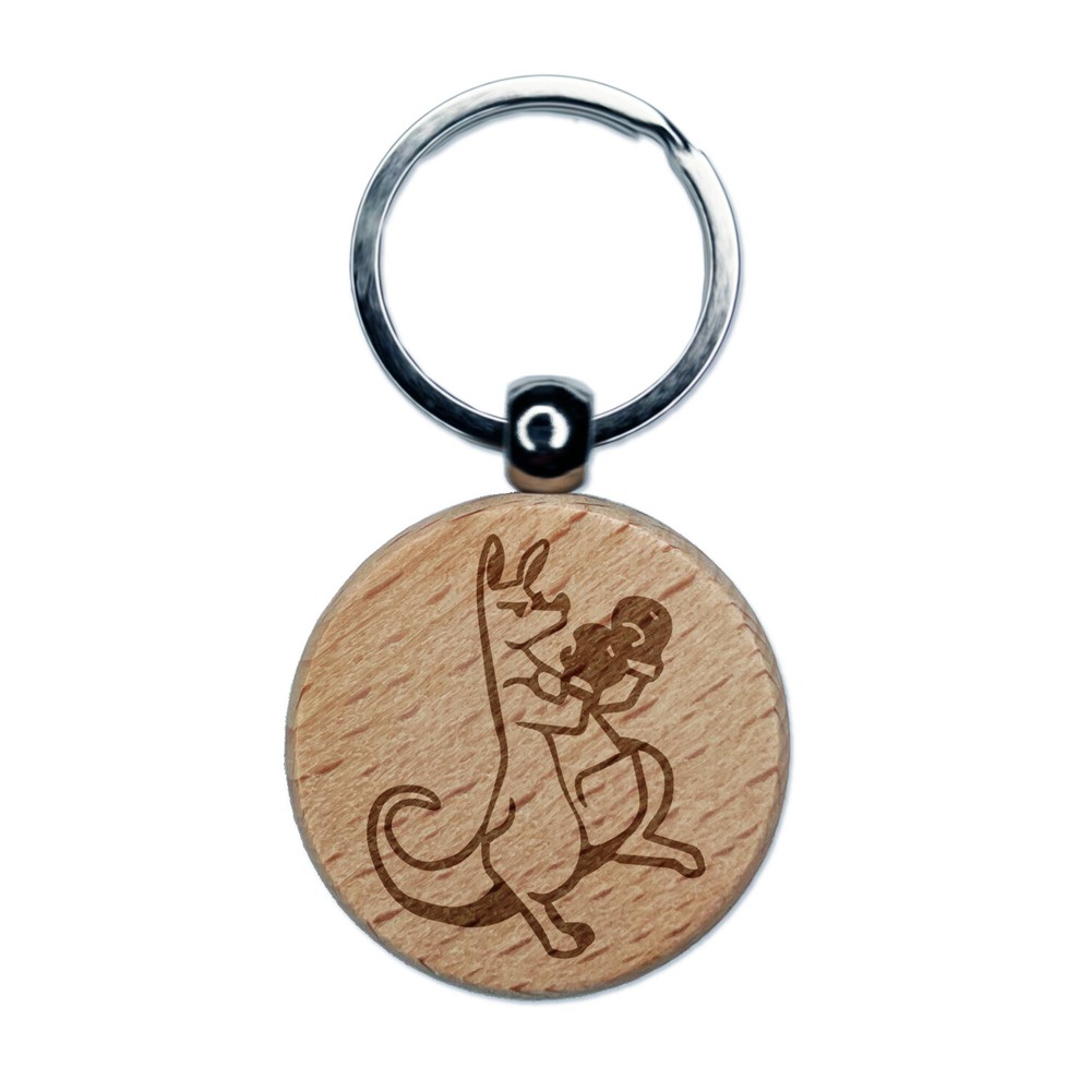 Aggressive Kangaroo Wooden Boxing Gloves Keychain Charm Tag  