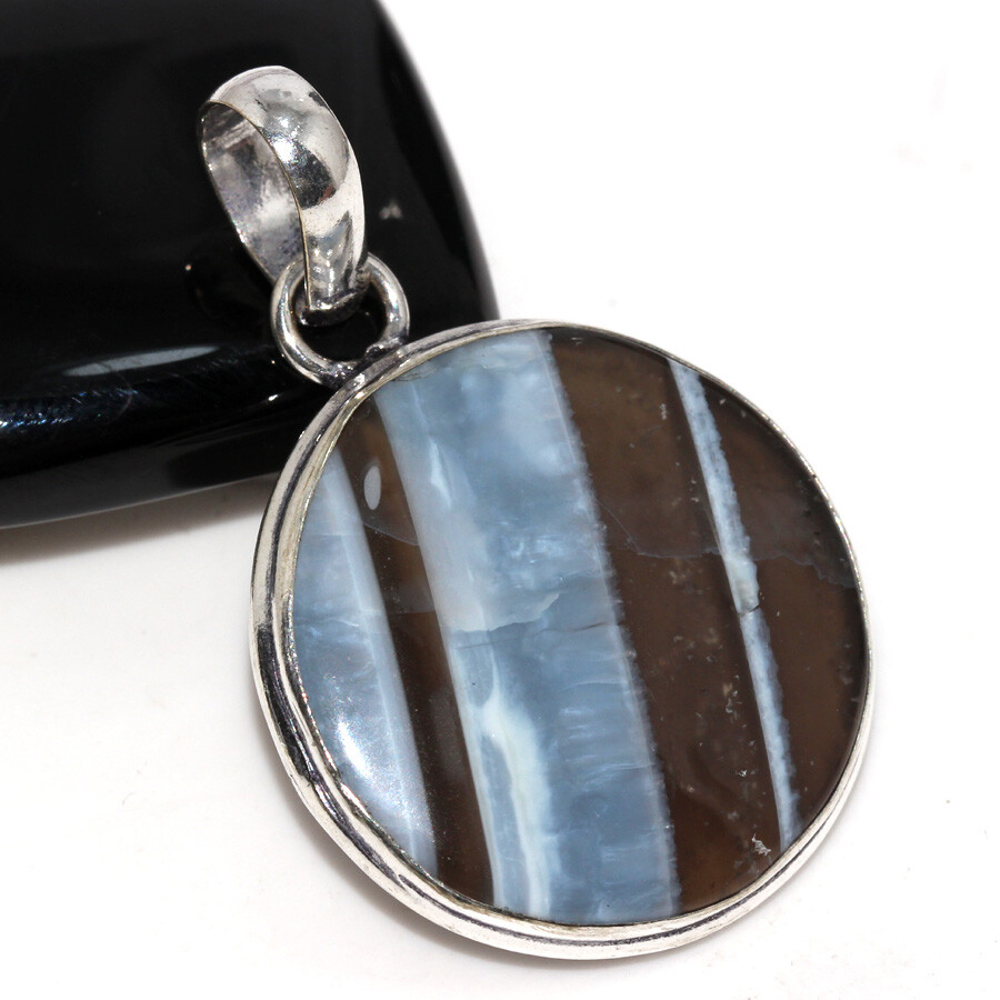 925 Silver Plated Owhyee Blue Opal Ethnic Round Pendant Jewelry Size 1.6