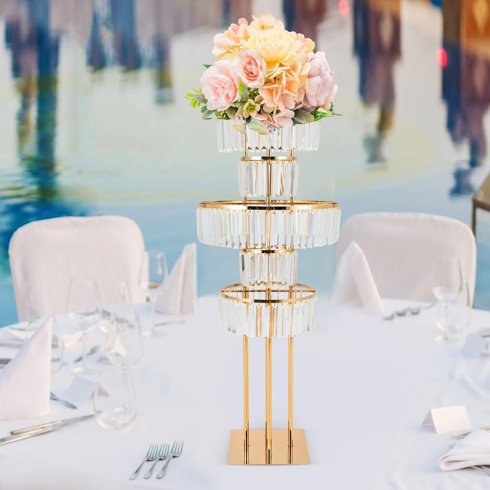 Wedding Gold Vases Centerpieces Luxurious Crystal Flower Stand,5 Tier