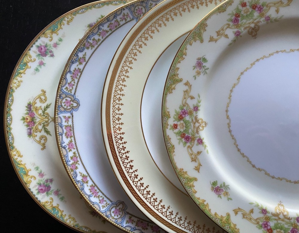 Vintage Mismatched China Dinner Plates Set of 4 Noritake Wedgwood