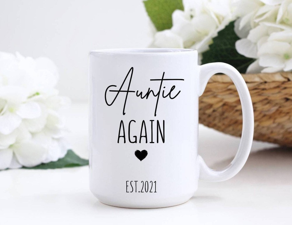 Auntie Again Custom Coffee Mug Reveal Gift For Sister Second Time Auntie Gift