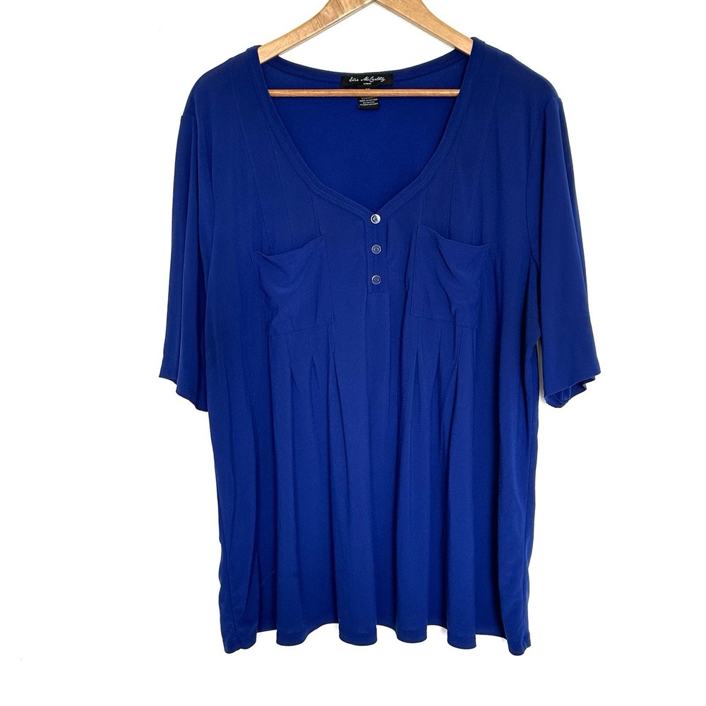 Elie McCarthy Plus Shirt Women’s 3X Short Sleeve V Neck Pockets Top
