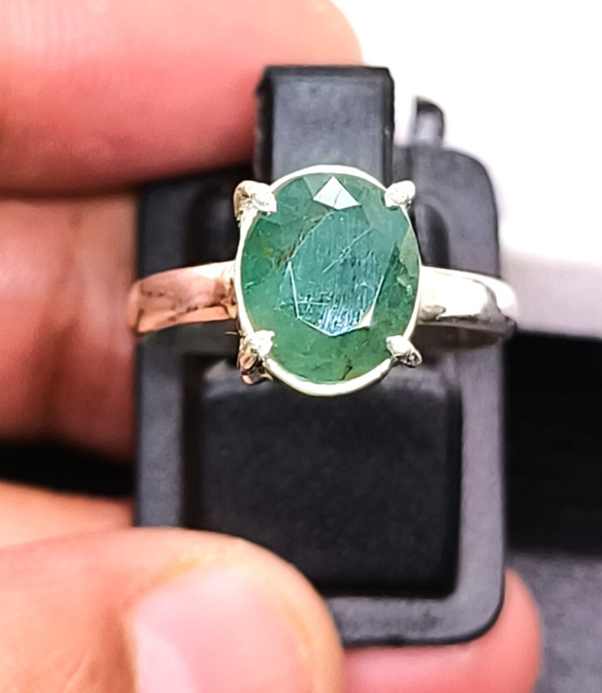 Natural Zambia Emerald Silver Ring Zambia Green Emerald Ring Stone US Size 7