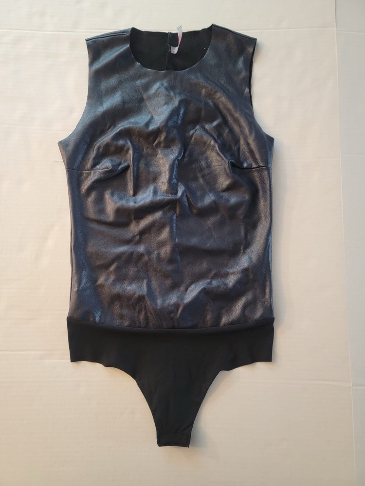 Commando Faux Leather Black Bodysuit Tee size small