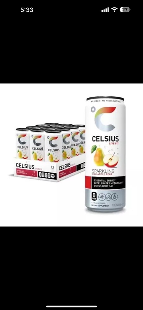 CELSIUS Sparkling Fuji Apple Pear, Functional Energy Drink 12 Fl Oz (Pack of 12)