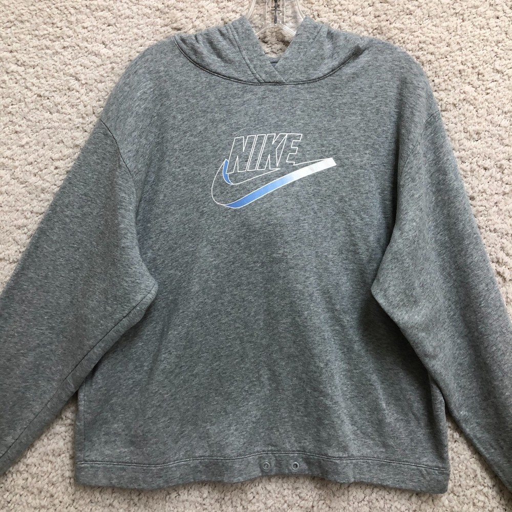 Nike Hoodie Medium Adult Gray Center Swoosh Pullover Sweatshirt Athletic Mens