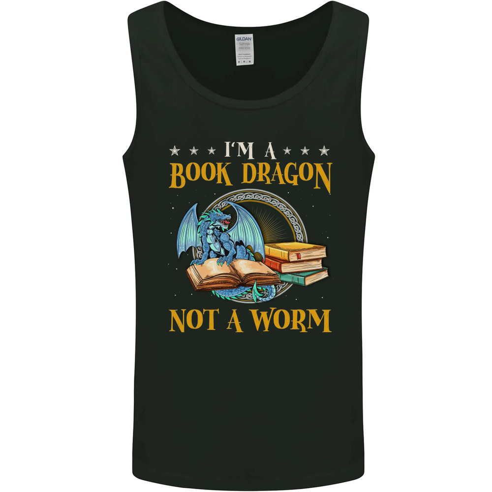 Book Dragon Funny Booklover Reader Worm Mens Vest Tank Top