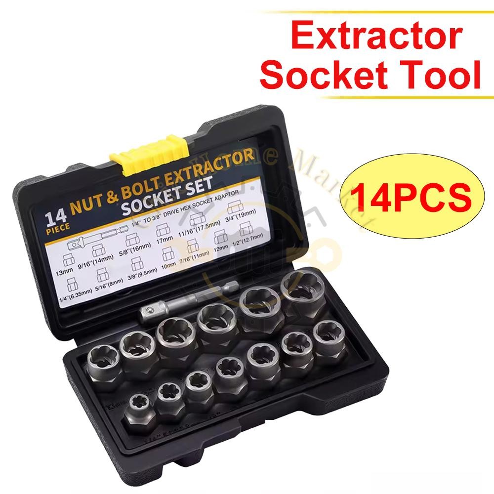 Impact Bolt Extractor Set Nut Remover Set Stripped Extraction Socket Tools 14pcs