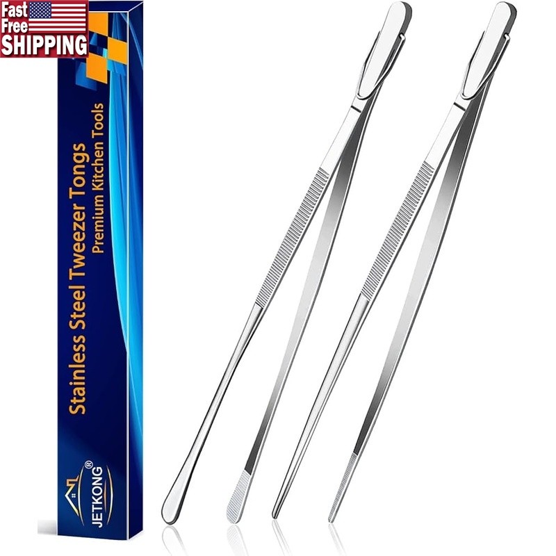 Stainless Steel Kitchen Tweezers Ergonomic Cooking Tongs Multi-Purpose Tool New