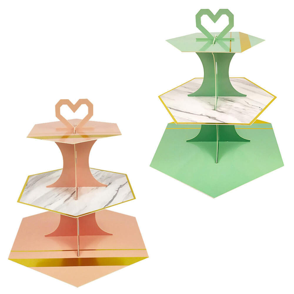 2 Pcs 3-tiered Dessert Stand Paper Cake Stand Food Display Risers