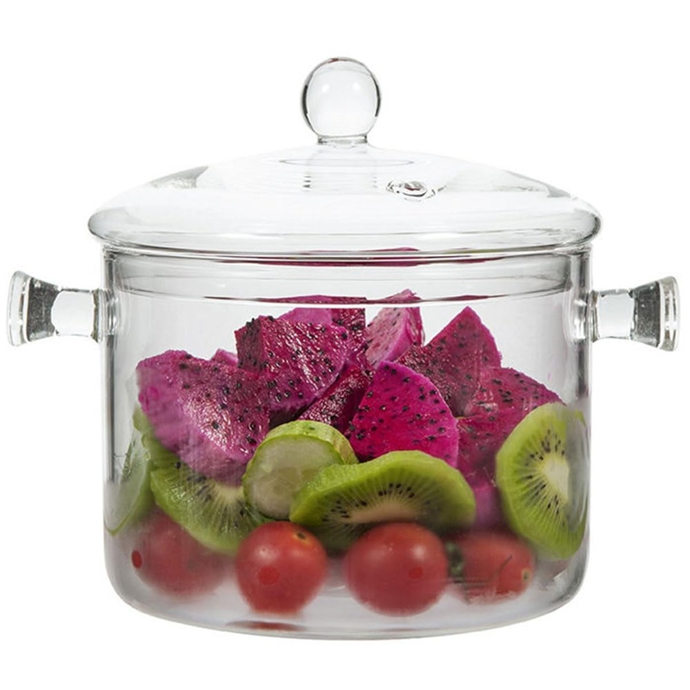 Glass Cooking Pots,1.7L/57OZ Heat-Resistant Glass Saucepan with Cover,Glass P...