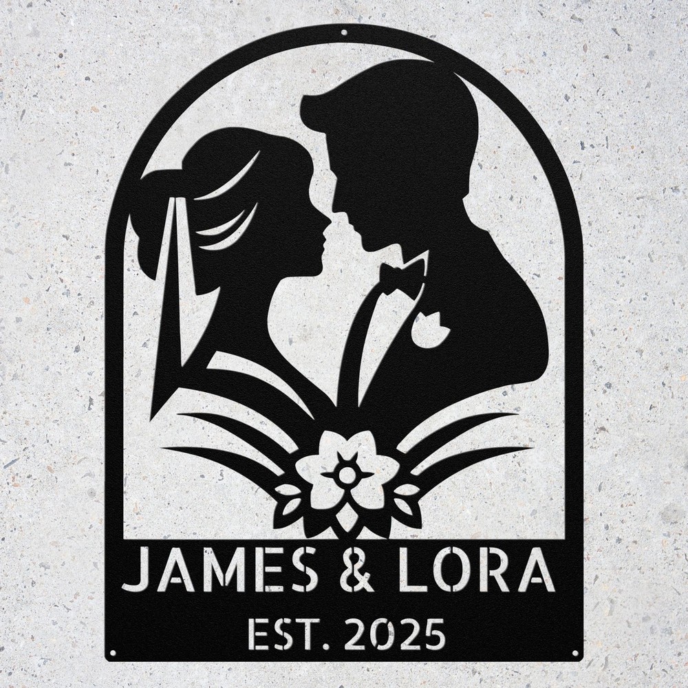 Personalized Wedding Couple Metal Sign Bride Groom Name Newlywed Decor Gift
