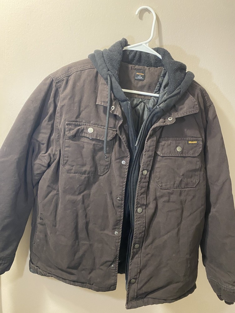 Brahma Blackened Brown Shirt Jacket With Quilted Interior & Hood Mens M work