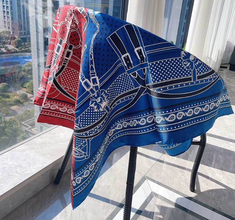 14 Momme Twill Silk Bandana Scarf Women Square 88X88cm belt Print Neckerchief
