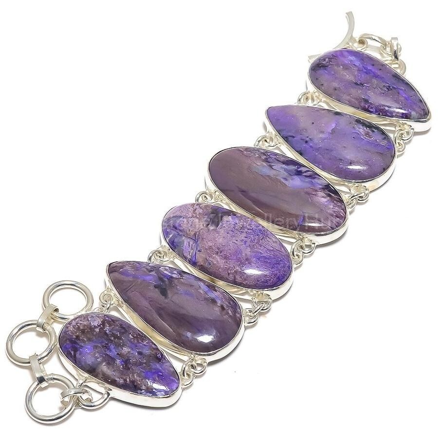 Cyber Monday Deal 925 Silver CHAROITE Gemstone Vitange Bezel Bracelet Jewelry-image