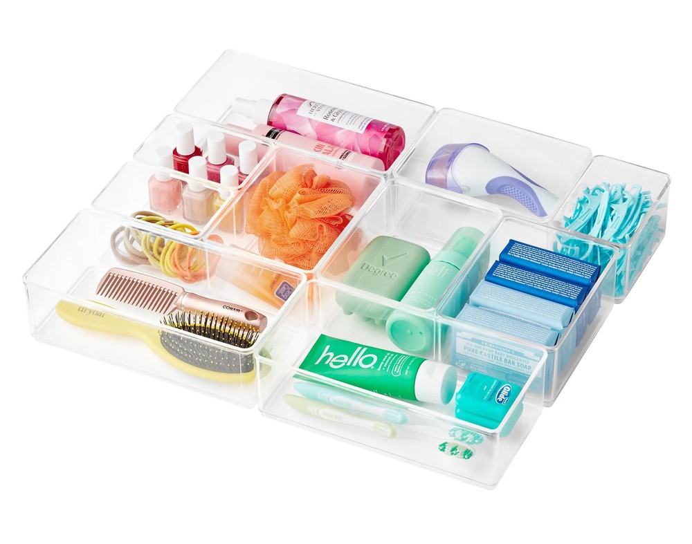 10-Piece Clear Plastic Modular Bath Storage System with Sliding Baskets