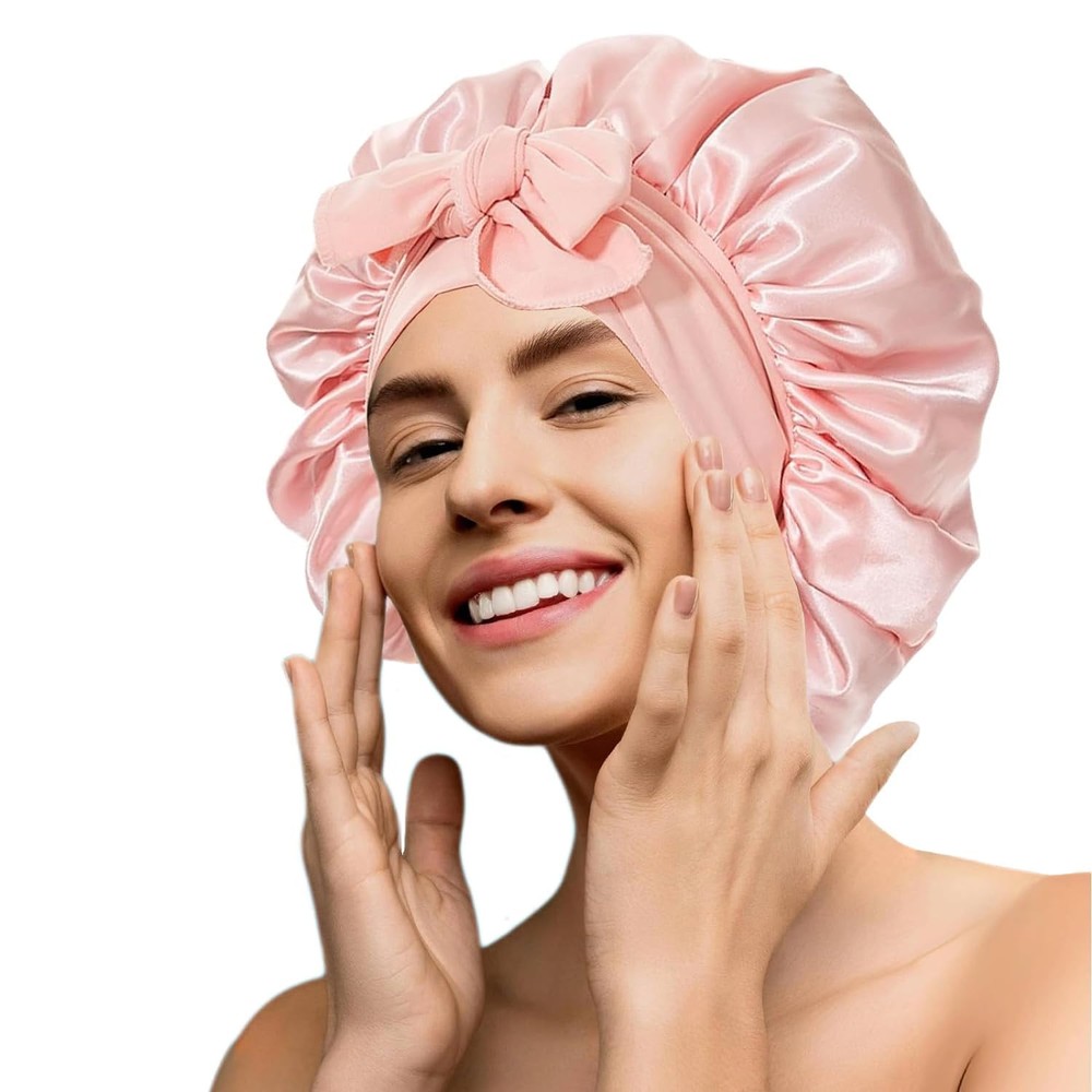 Silk Bonnet Satin Hair Bonnet for Sleeping with Tie Band Large Bonnets Hair W...