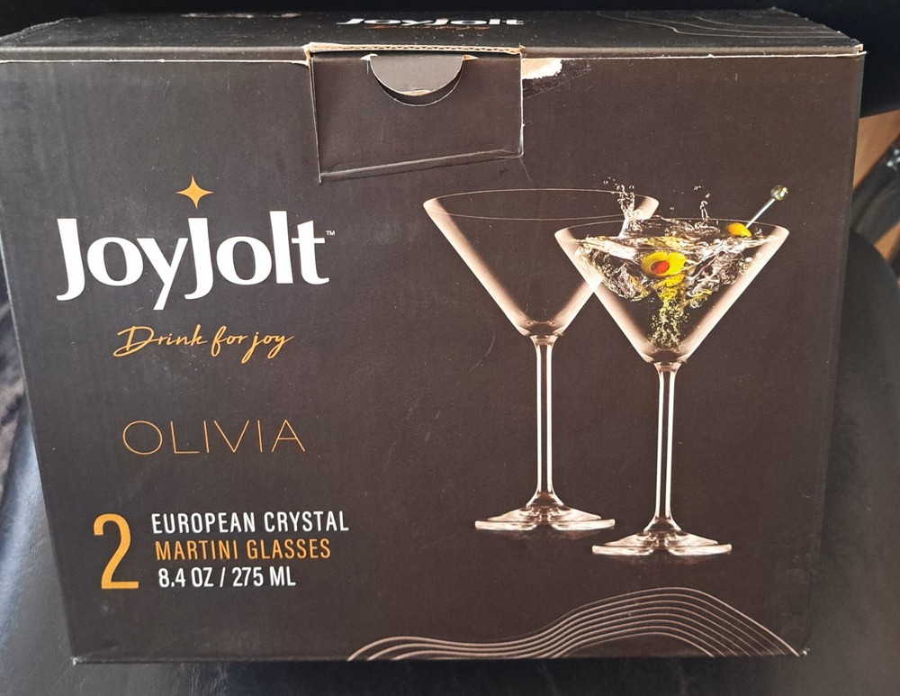JoyJolt Olivia Martini Glasses European Crystal 8.4oz NIB set of 2 Czechia GIFT