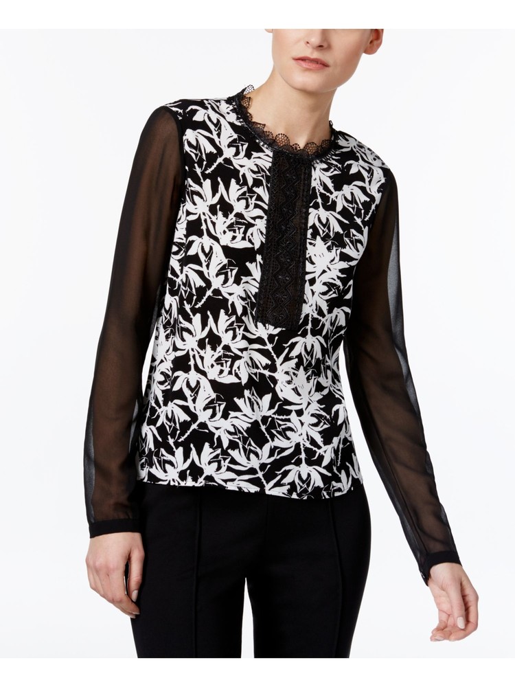 YYIGAL Womens Black White Crew Neck Long Sleeve Top XS