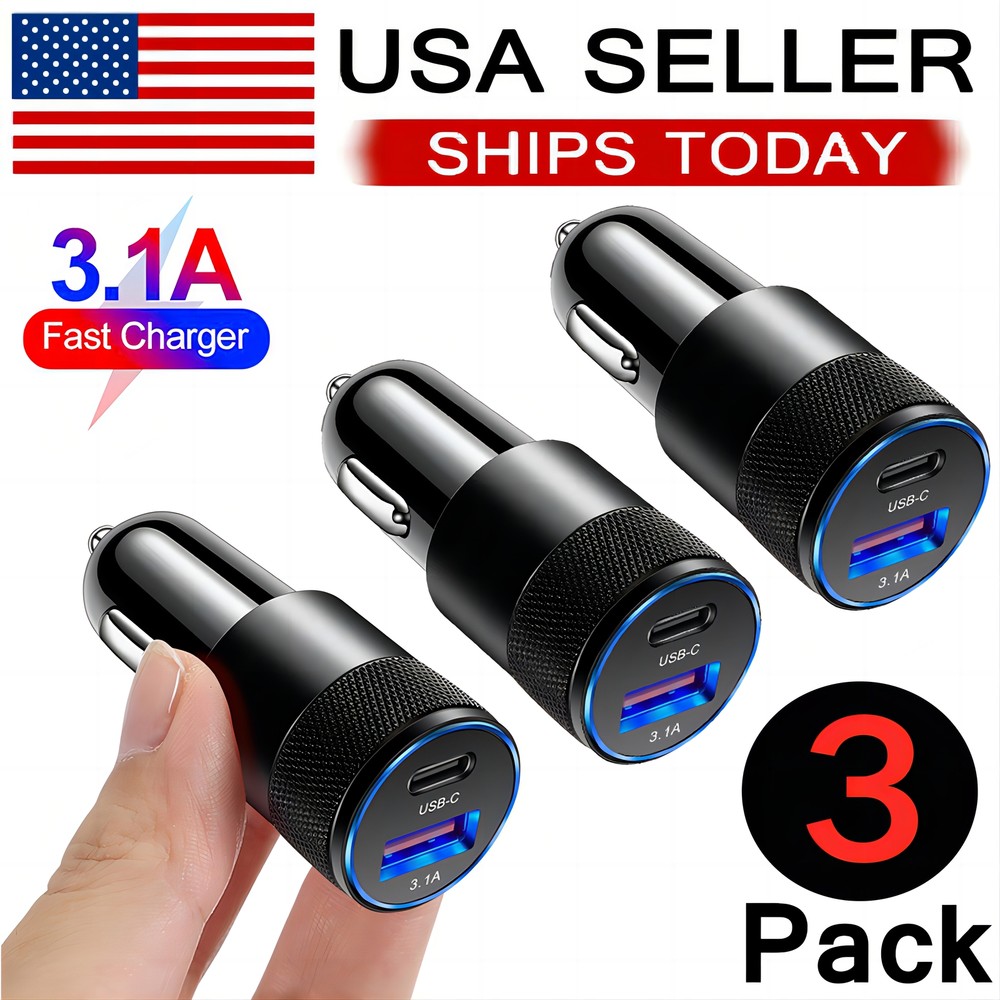 3Pack 2 Port PD USB-C Fast Charging Car Charger Adapter For iPhone For Samsung