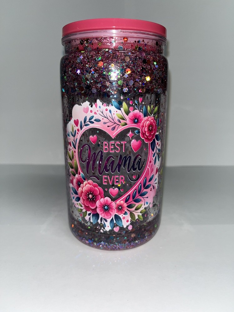 Mothers Day 16oz Glitter Snow Globe Tumbler with Lid and Straw-image