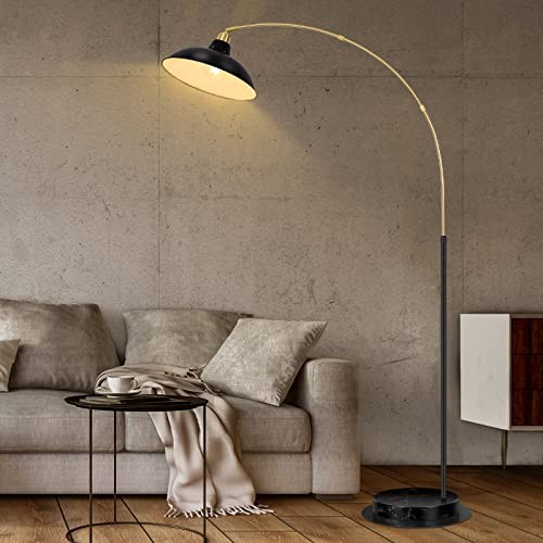 FILIYANO Black Gold Arc Floor Lamp with Marble Base for Living Room