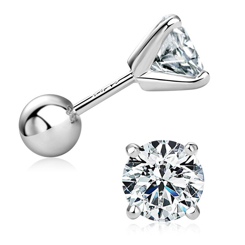 Screw Back Moissanite Stud Earrings for Women Round 1.0 Carat D Color 925 Silver