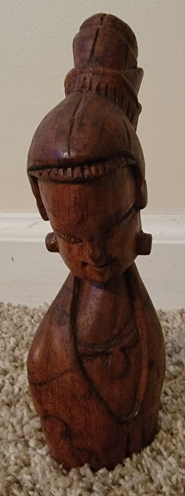 Asian Hand Carved Wooden Sculpture Lady's Head Vintage Home Shelf Decor